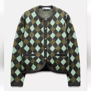 Zara Olive and Mint Diamond Cardigan